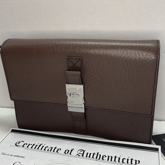 Authentic GUCCI brown leather clutch wristlet bag with dustcover COA and card - Picture 5 of 11